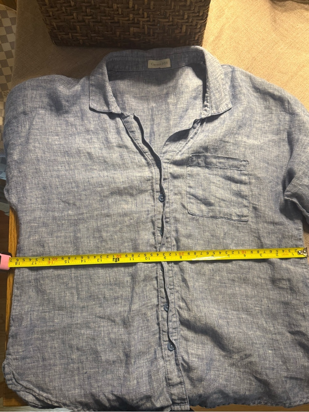100% Linen Light Blue Button-Down Shirt - Picture 5 of 9